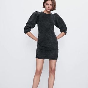 Zara Premium 80s Black Acid Wash Mini Denim Dress